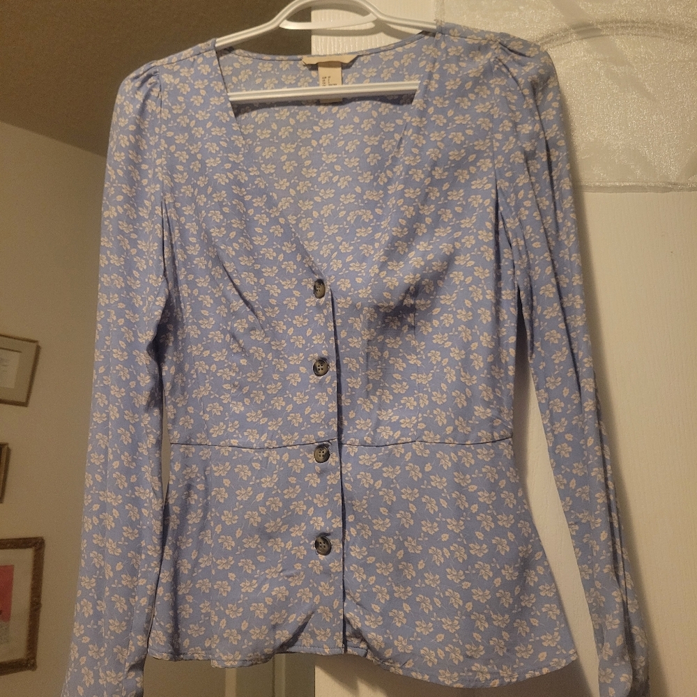 Blue Floral Button-Up Shirt